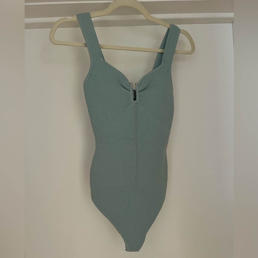 Abercrombie Light Blue Ribbed Sweater Bodysuit With Silver Hardware, Size S